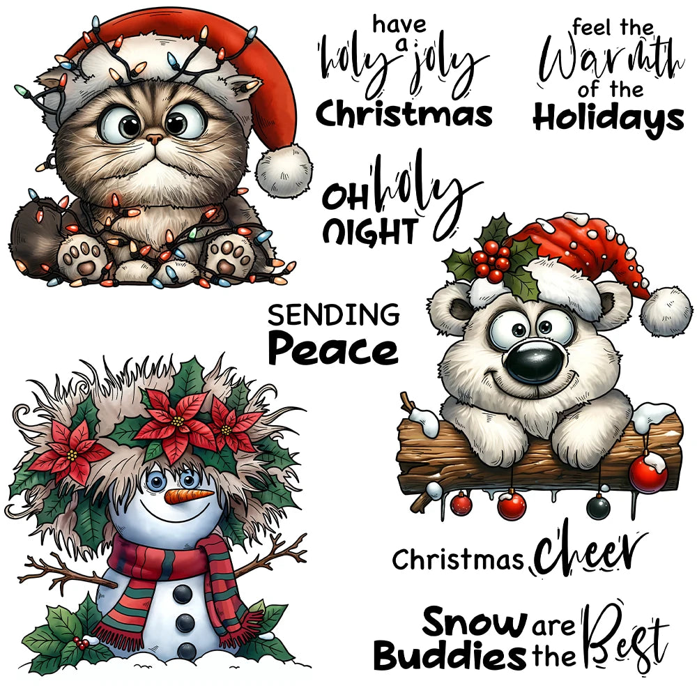 Adorable Christmas Snow Buddies Transparent Stamps, Stamp and Die Set (please order items separately)