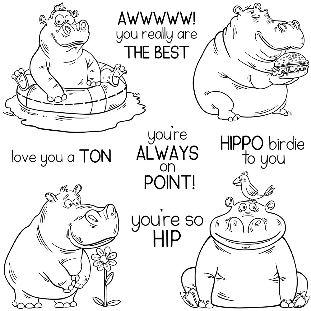 Sweet Hippo Love You A Ton Transparent Stamps, Dies, Stamp and Die Set (please order items separately)