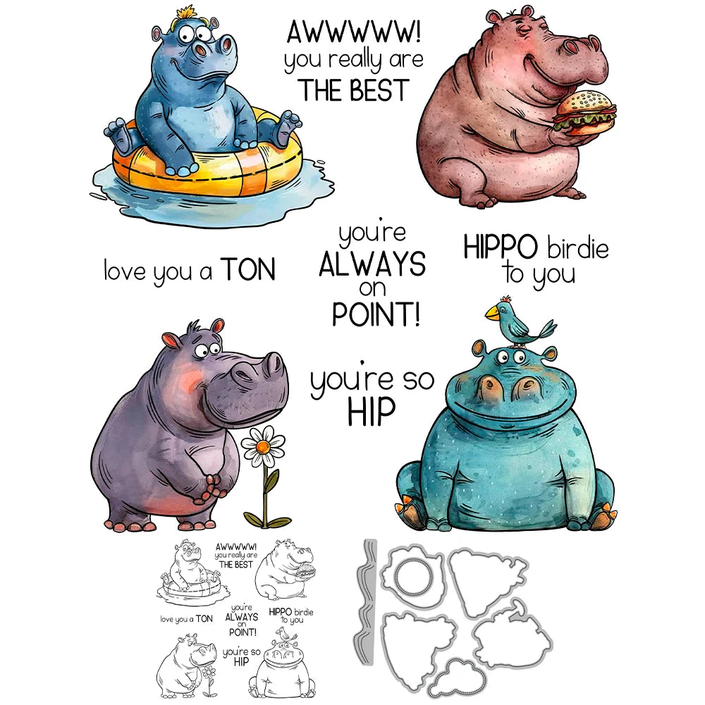 Sweet Hippo Love You A Ton Transparent Stamps, Dies, Stamp and Die Set (please order items separately)