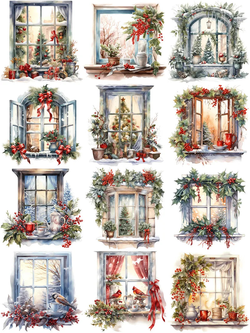 Adorable Christmastime Windows Decorative Stickers, 12 Pieces, 5-8 cm