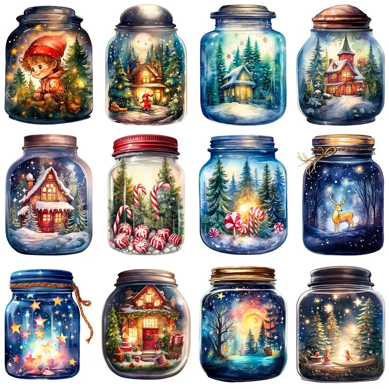 Magic Christmas Jars Decorative Stickers, Various Designs, 16 Pieces