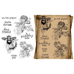 Endearing Vintage-Style Bees and Flowers Transparent Stamps