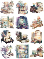 Enchanting Library Decorative Stickers, Two Designs, 12 Pieces, 4-6 cm