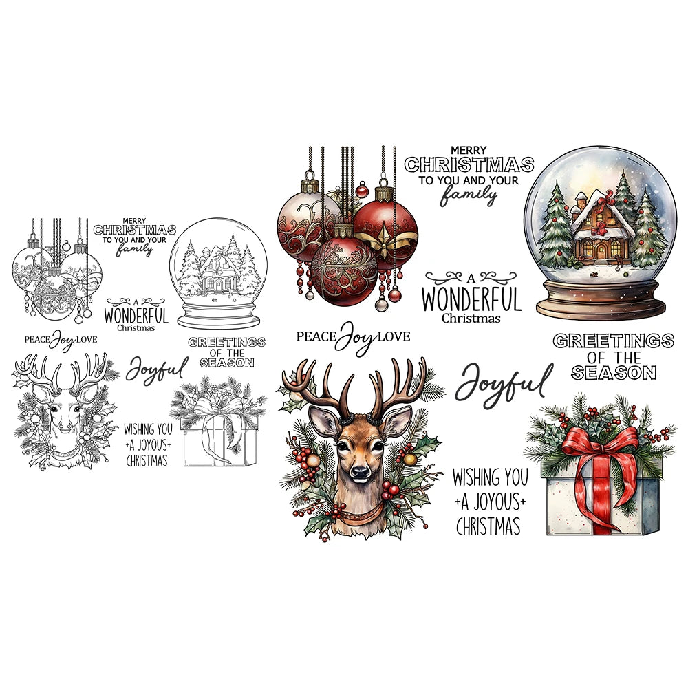 Beautiful Christmas Reindeer/Snow Globe/Gift Transparent Stamps