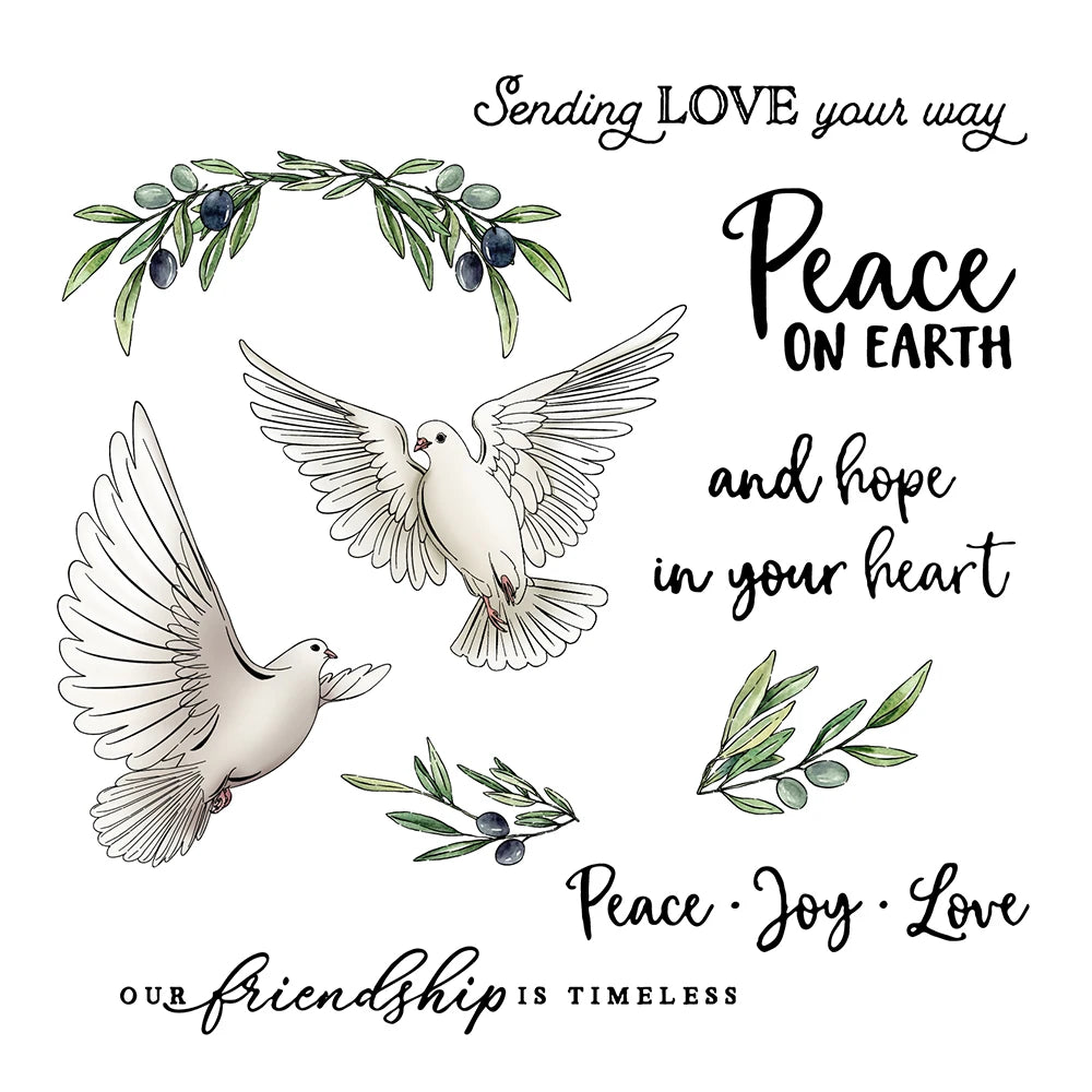 Beautiful Doves Sending Peace, Joy and Love Transparent Stamps/Dies (please order items separately)