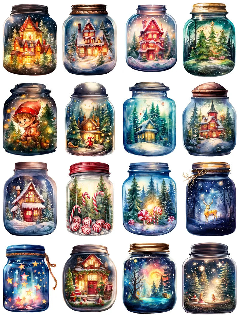 Delightful Christmas Jars Stickers, 4 Varieties to Choose From, 16 Pieces, 4-6 cm