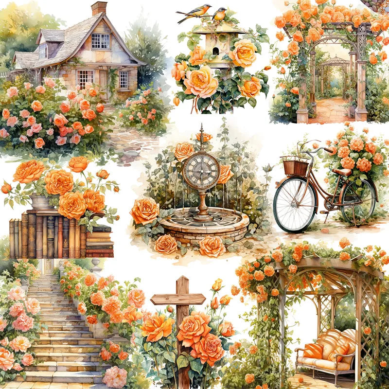 Beautiful Vintage-Style Rose Garden Decorative Stickers, 3 Designs to Choose, 20 Pieces, 5-7 cm