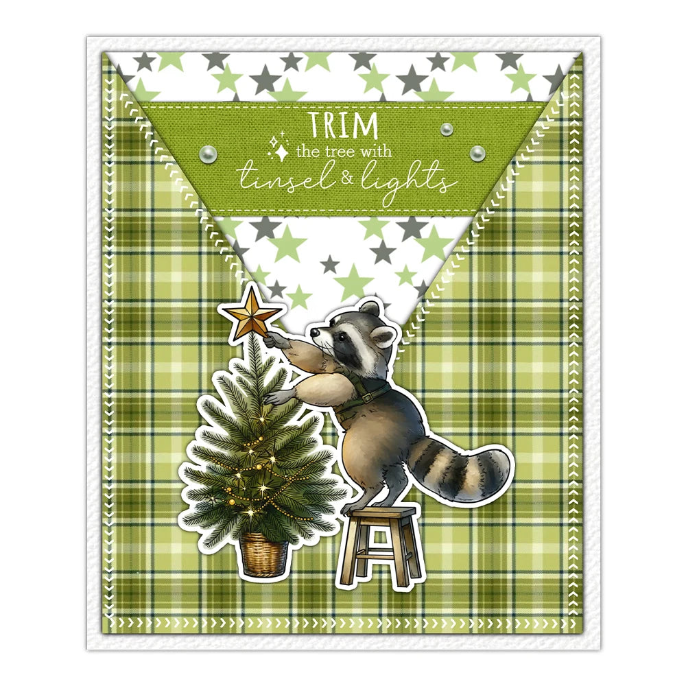 Sweet Raccoon Ready For Christmas Transparent Stamps, Dies, Stamp and Die Set (please order items separately)