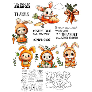 Beautiful Bunnies with Carrots Transparent Stamps, Dies, Stamp and Die Set (please order items separately)