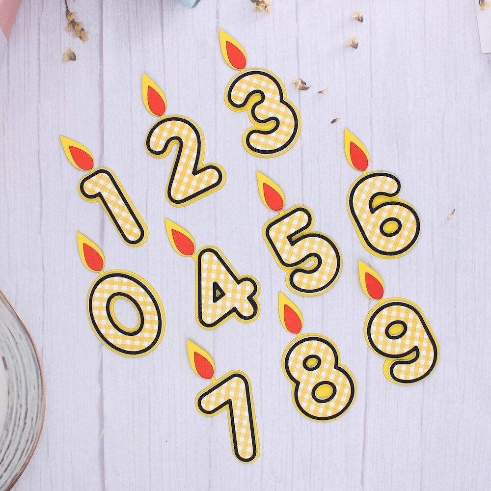 Cute Birthday Numbers with Candles Metal Cutting Dies, Size on Photo