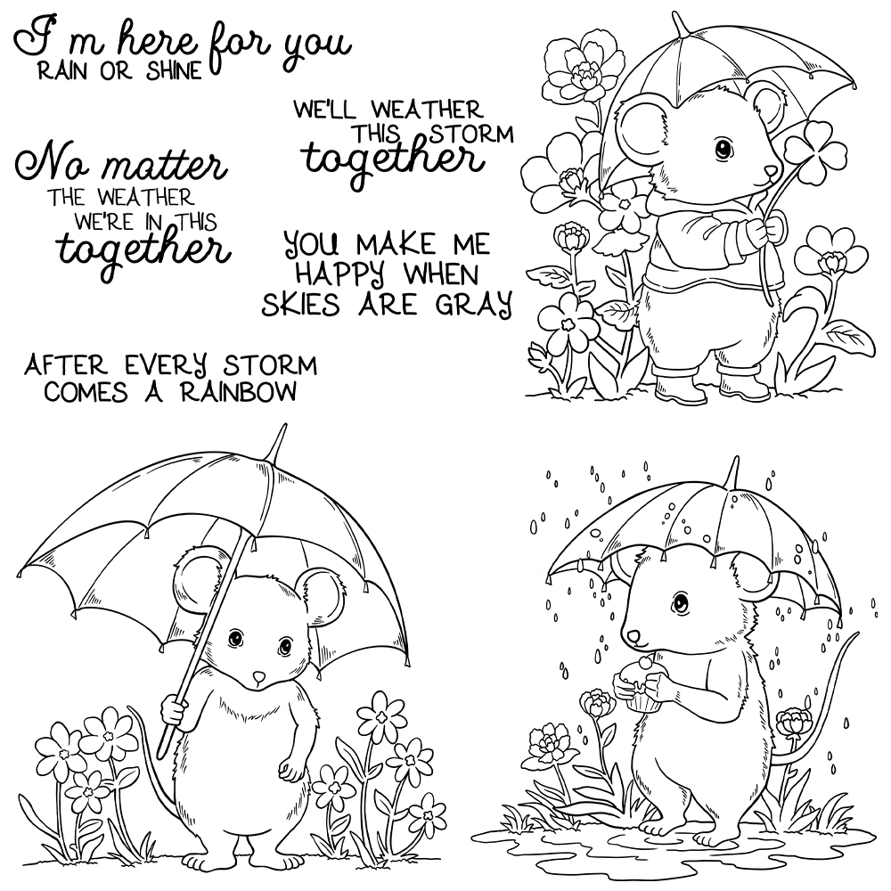 Rainy Day Cute Mouse Transparent Stamps, Stamp and Die Set (please order items separately)