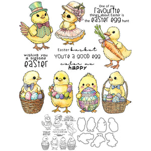 Gorgeous Happy Easter Egg Hunt From Beautiful Chickies Transparent Stamps, Dies, Stamp and Die Set (please order items separately)