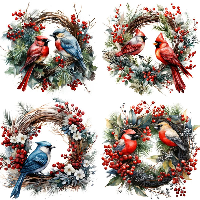 Beautiful Christmas Birdie Decorative Stickers, 12 Pieces, Length 4 cm to 6 cm