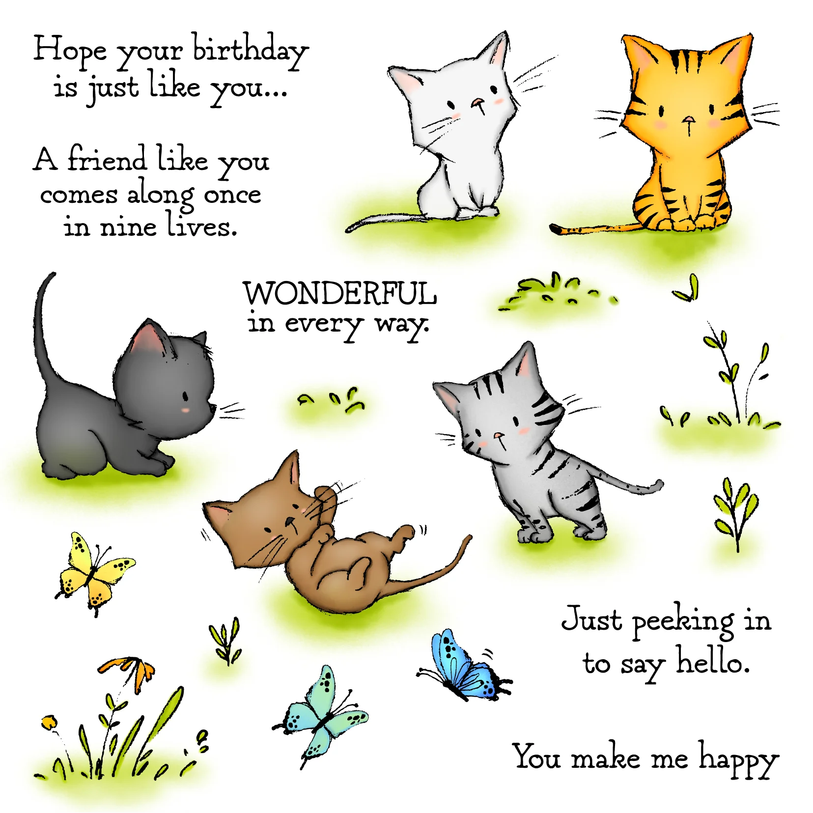 Sweet Little Kitties Sending Lovely Wishes Transparent Stamps/Dies (please order items separately)