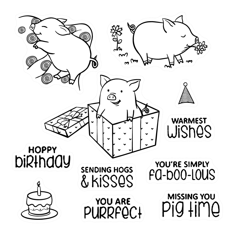 Cute Piggy Sending Birthday and Celebratory Wishes Transparent Stamps/Stamp and Die Set (please order items separately)