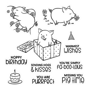 Cute Piggy Sending Birthday and Celebratory Wishes Transparent Stamps/Stamp and Die Set (please order items separately)