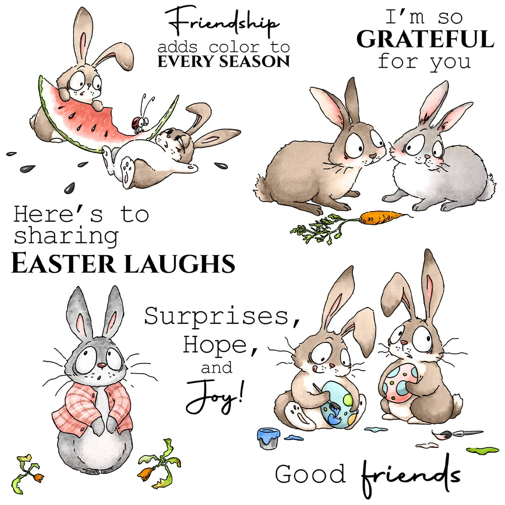 Comical Bunnies Sharing Easter Cheer Transparent Stamps, Dies, Stamp and Die Set (please order items separately)