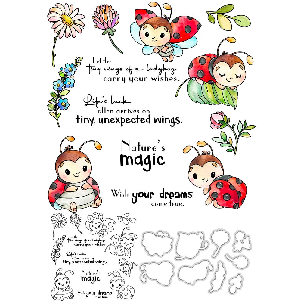 Cute Ladybug Transparent Stamps, Dies, Stamp and Die Set (please order items separately)