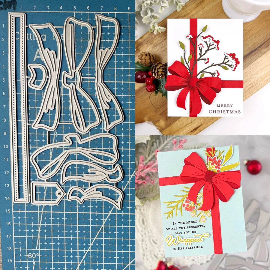 Gorgeous Christmas Bows Metal Cutting Dies, Size on Photo