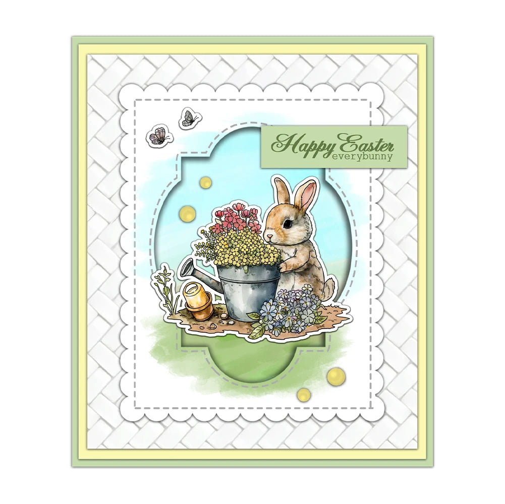 Sweet Bunny Sending Easter Flowers Transparent Stamps