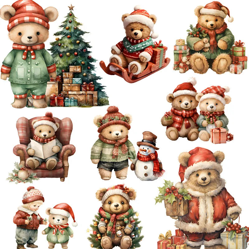 Sweet Christmas Teddy Bears Decorative Stickers, 20 Pieces, Length 4-6 cm