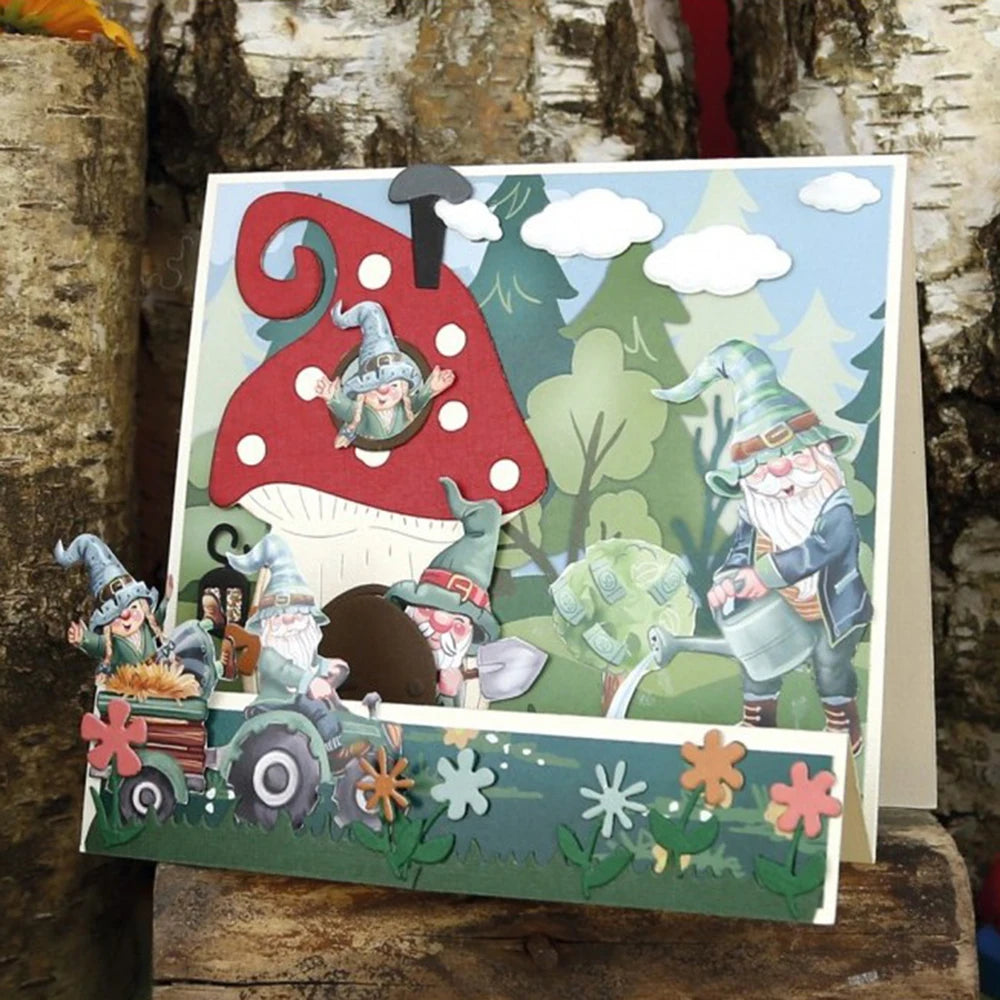 Cute Gnomes at Home and in the Garden Metal Cutting Dies, Various Designs, Size on Photo