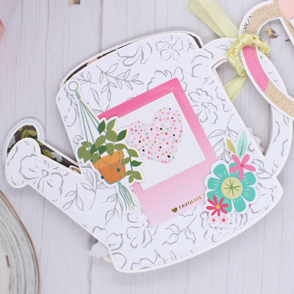 Cute Watering Can with Flowers Metal Cutting Die, Size on Photo