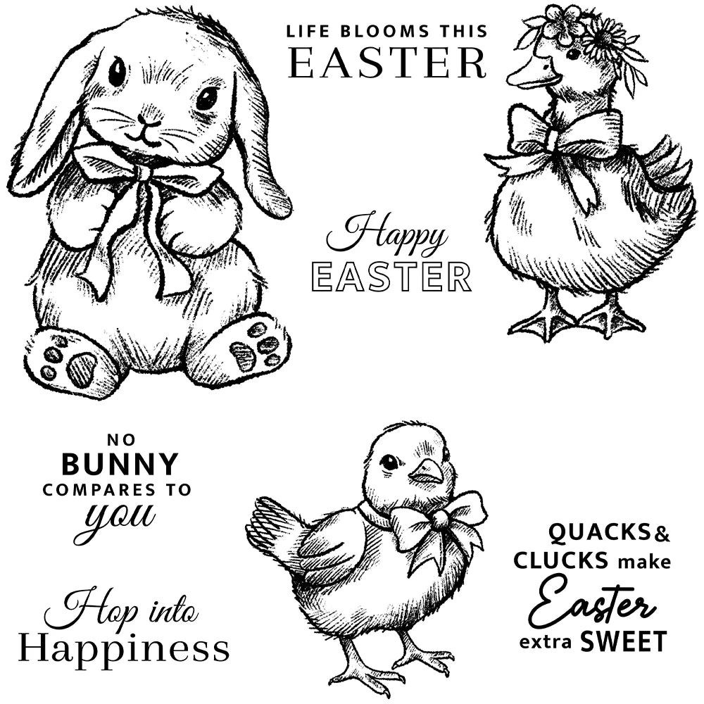 Cute Easter Friends Transparent Stamps, Dies, Stamp and Die Set (please order items separately)