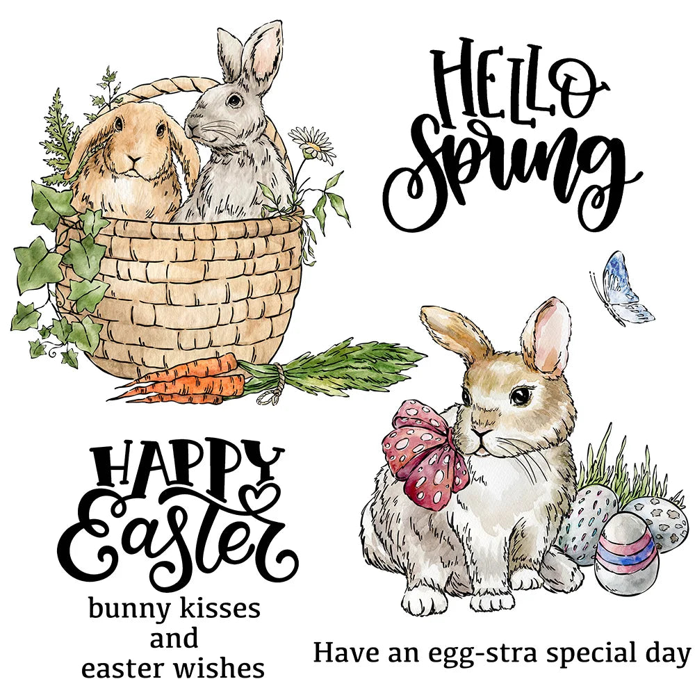 Sweet Easter Bunnies Sending Kisses Transparent Stamps