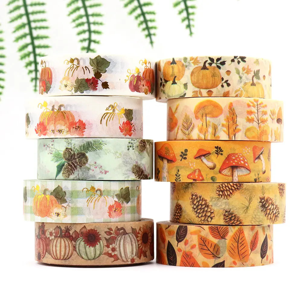 Gorgeous Nature Decorative Washi Tape, Various Designs, Width 15 mm, Length 10 m, 10 Pieces
