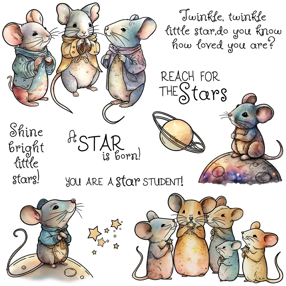 Beautiful Reach For The Stars with Adorable Mice Transparent Stamps, Dies, Stamp and Die Set (please order items separately)