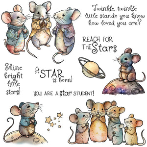 Beautiful Reach For The Stars with Adorable Mice Transparent Stamps, Dies, Stamp and Die Set (please order items separately)