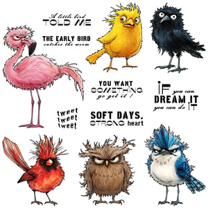 Serious and Funny Birdies Transparent Stamps, Dies, Stamp and Die Set (please order items separately)