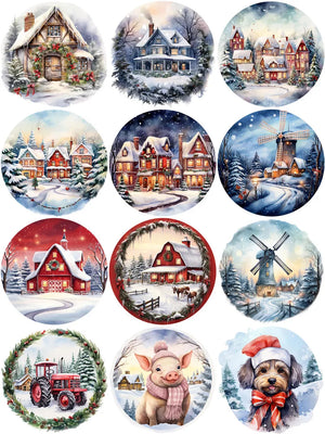 Gorgeous and Versatile Circular Christmas Decorative Stickers, Three Designs to Choose From,12 Pieces, 4-6 cm