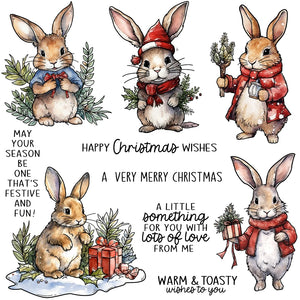 Adorable Bunnies at Christmastime Transparent Stamps