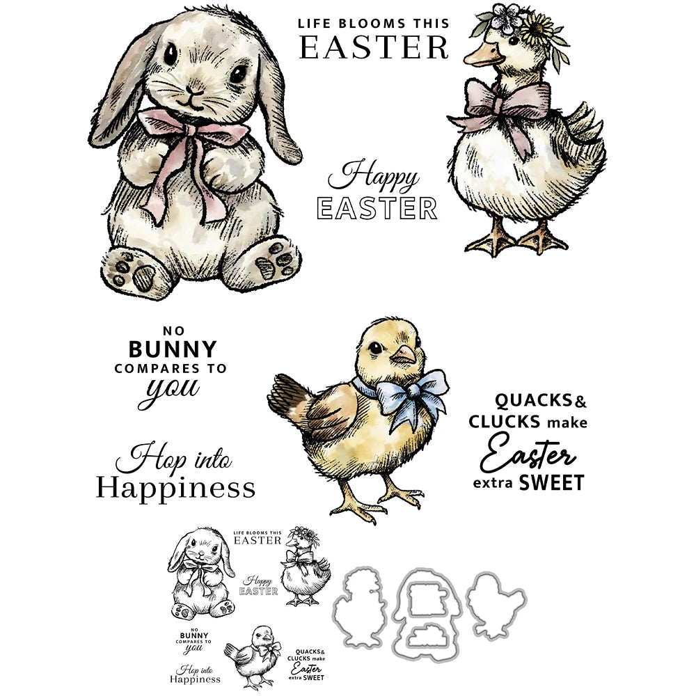 Cute Easter Friends Transparent Stamps, Dies, Stamp and Die Set (please order items separately)