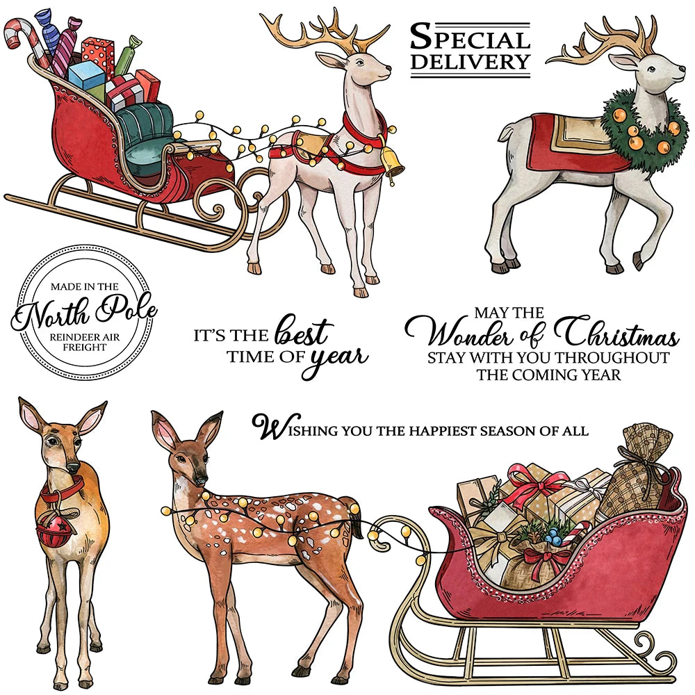 Cute Special Delivery Christmas Reindeer Transparent Stamps/Dies (please order items separately)