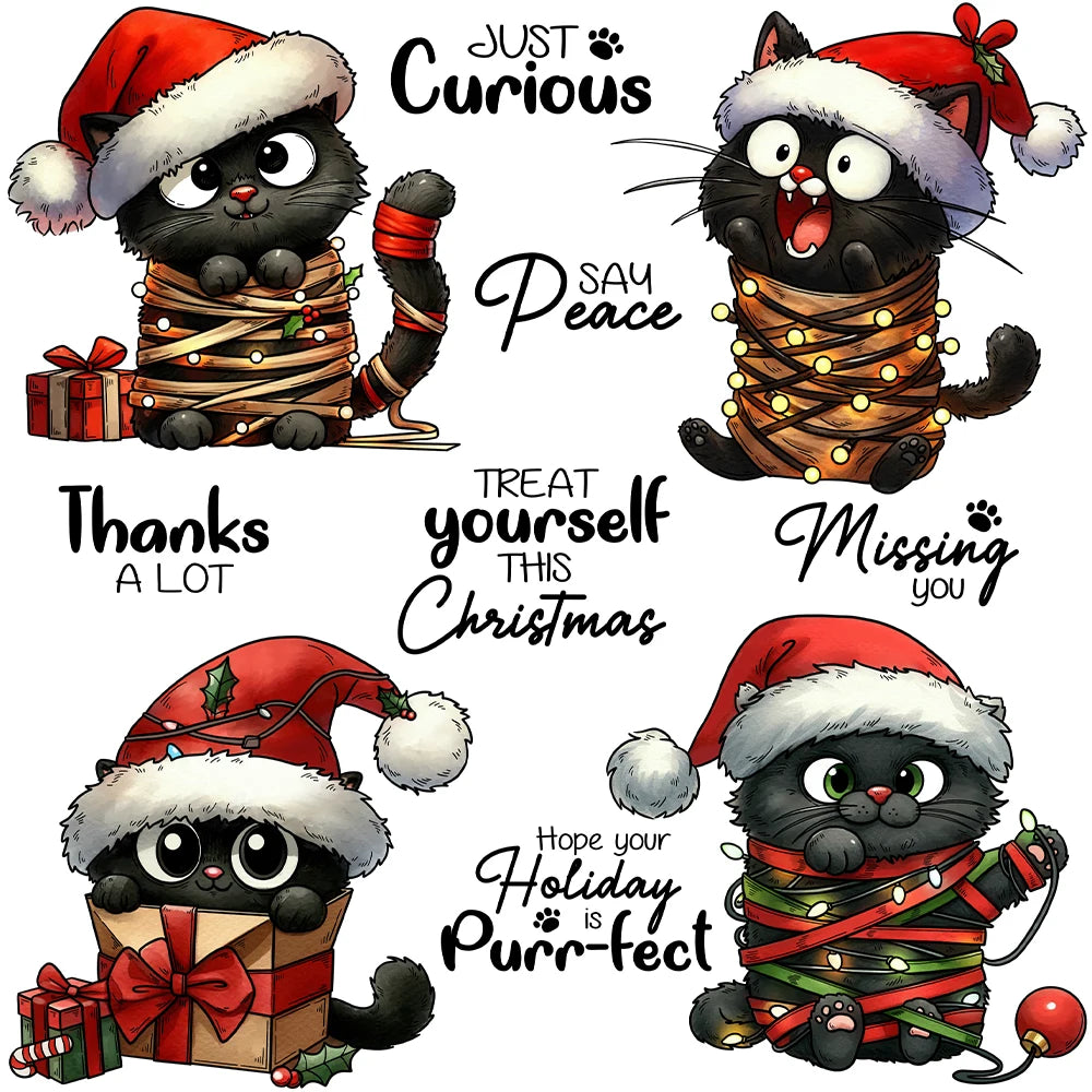 Cheeky and Cute Christmas Black Kitty Cats Transparent Stamps, Dies, Stamp and Die Set (please order items separately)