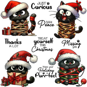 Cheeky and Cute Christmas Black Kitty Cats Transparent Stamps, Dies, Stamp and Die Set (please order items separately)