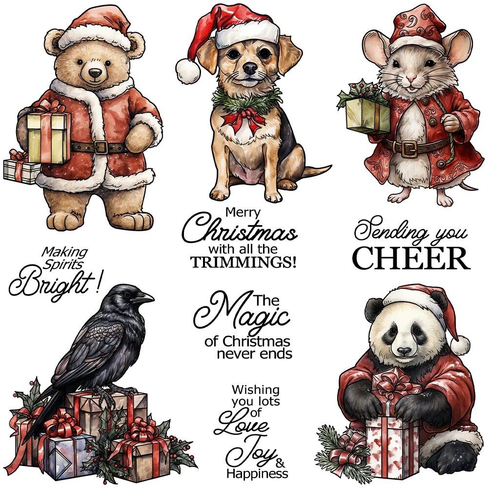 Lovely Animals in Christmas Suits Transparent Stamps, Stamp and Die Set (please order items separately)