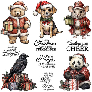 Lovely Animals in Christmas Suits Transparent Stamps, Stamp and Die Set (please order items separately)