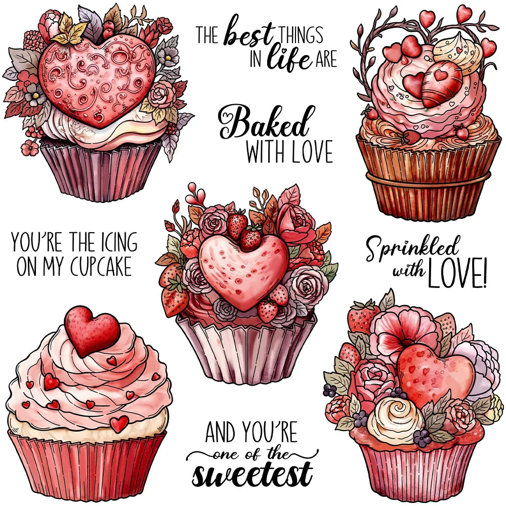 Sweet Heart Cupcakes Transparent Stamps, Stamp and Die Set (please order items separately)