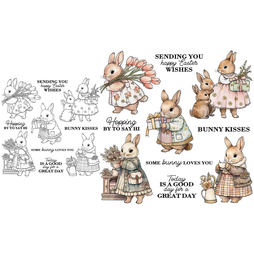 Beautiful Bunny Kisses and Lovely Spring Wishes Transparent Stamps