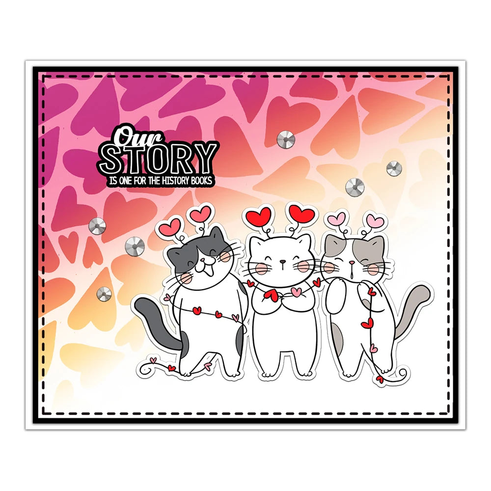 Adorable Kitty Cats in Love Transparent Stamps, Dies, Stamp and Die Set (please order items separately)