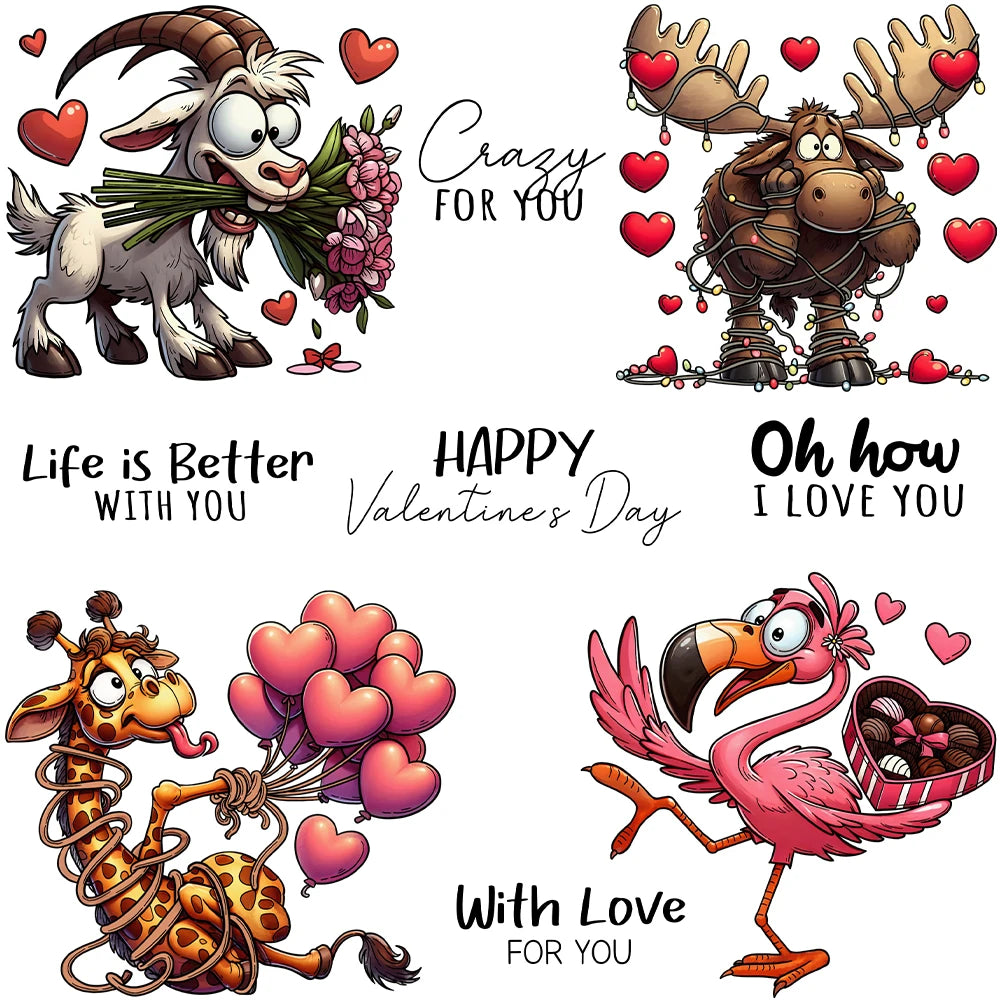 Comical Animals Sending Valentine's Wishes Transparent Stamps, Dies, Stamp and Die Set (please order items separately)