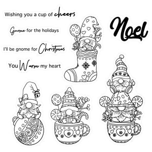 Comical Gnomes Sending Christmas Cheer Transparent Stamps, Stamp and Die Set (please order items separately)