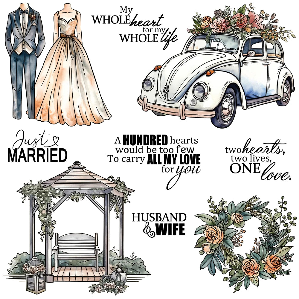 Gorgeous Just Married Transparent Stamps