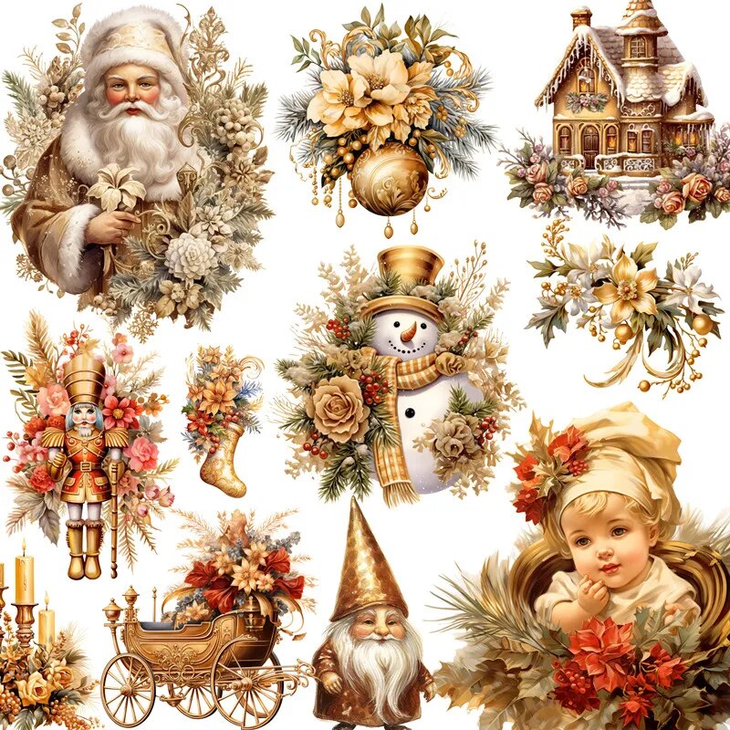 Gorgeous Golden Christmas Decorative Stickers, 20 Pieces