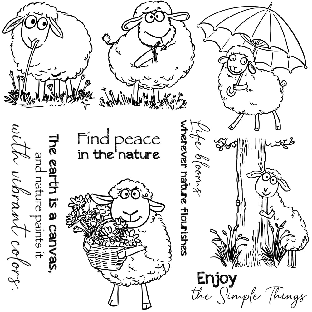 Comical Sheep Sending Love and Peace Transparent Stamps, Dies, Stamp and Die Set (please order items separately)