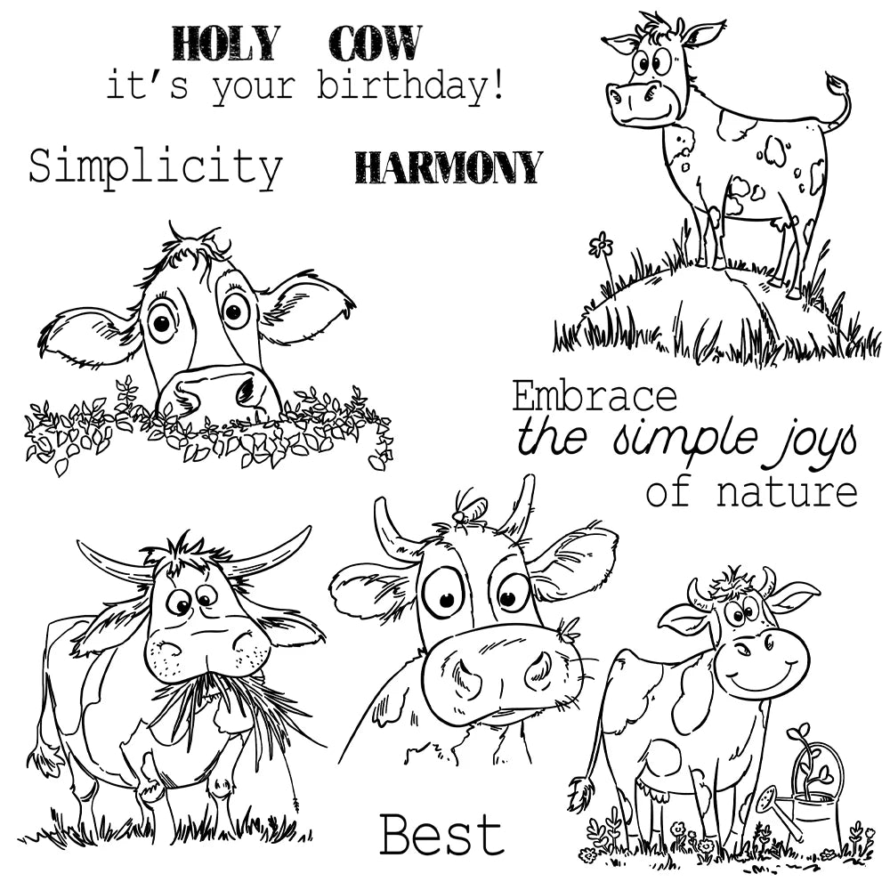 Comical Cows Embracing The Simple Joy Of Nature Transparent Stamps